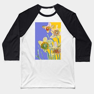 Abstract Yellow Daffodil Watercolor Pattern on mid Purple Baseball T-Shirt